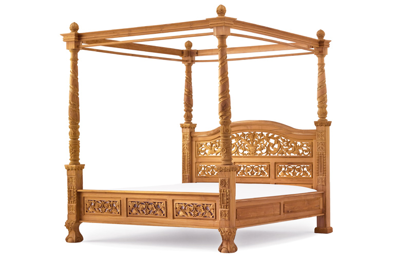 Luxury four-poster bed made of historical teakwood