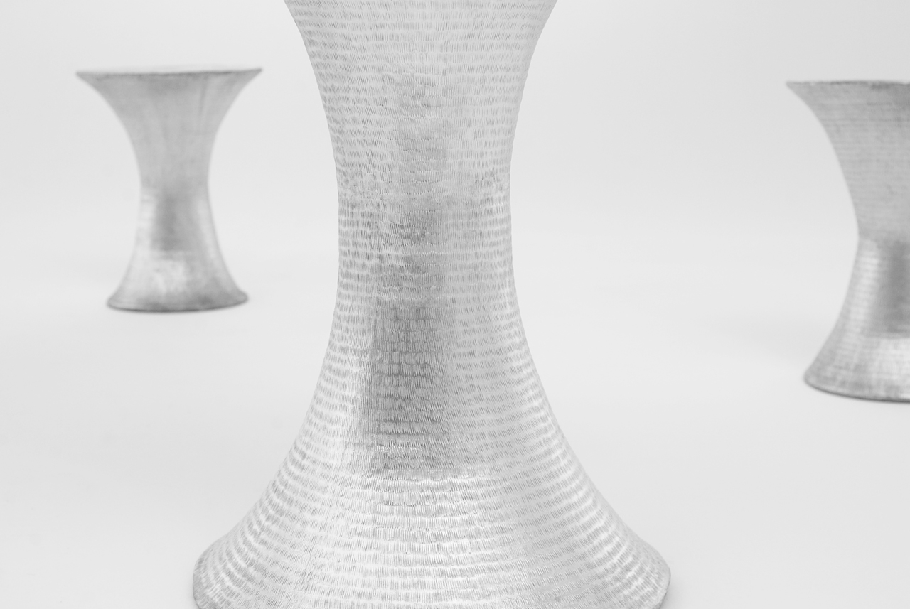 Design table and stool made of aluminium